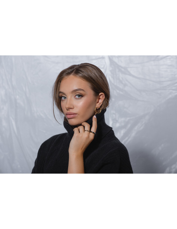 Gold-plated stainless steel hoop earrings in gold color with stud clasp.