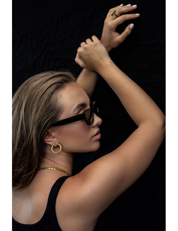 Gold-plated stainless steel hoop earrings in gold color with stud clasp.