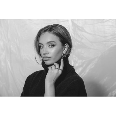 Silver stainless steel hoop earrings with a stud clasp. 2