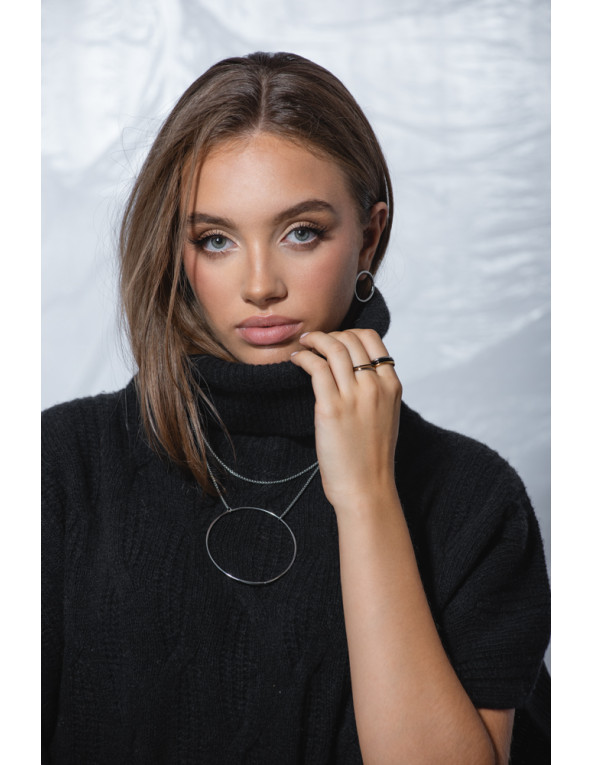 Silver stainless steel hoop earrings with a stud clasp.