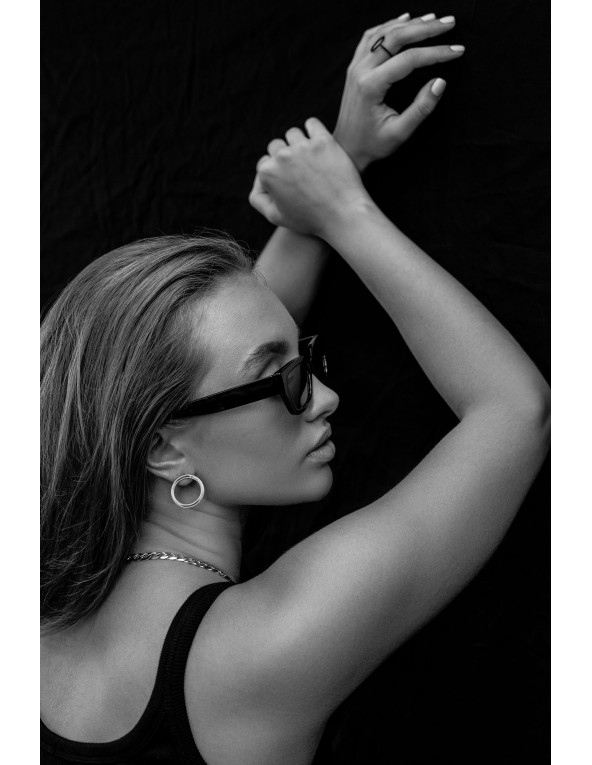 Silver stainless steel hoop earrings with a stud clasp.