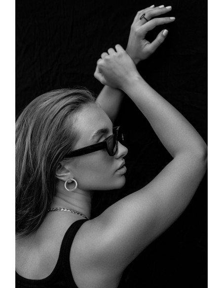 Silver stainless steel hoop earrings with a stud clasp.