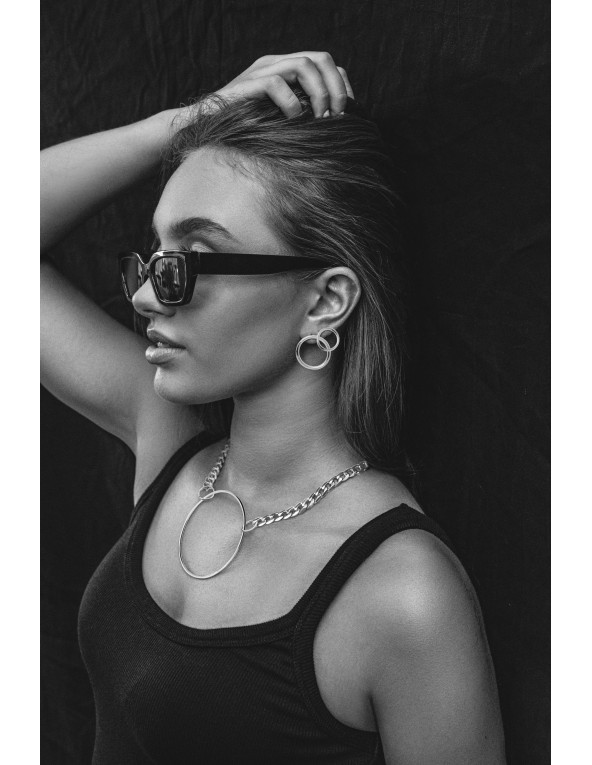 Silver stainless steel hoop earrings with a stud clasp.