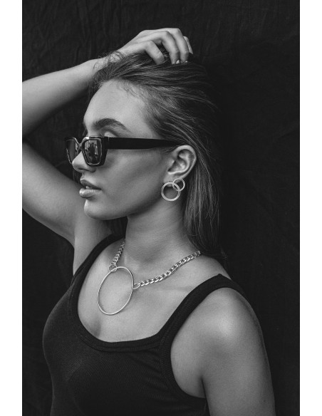 Silver stainless steel hoop earrings with a stud clasp.