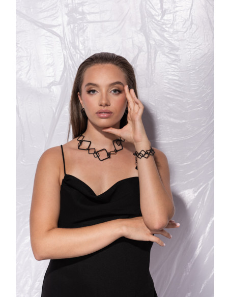 Black matte 3D stainless steel necklace with an elegant lobster clasp.