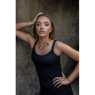 Gold-plated 3D stainless steel jewelry set with movable geometric elements – necklace and bracelet 2