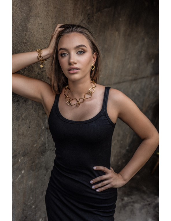 Gold-plated 3D stainless steel bracelet with movable geometric elements