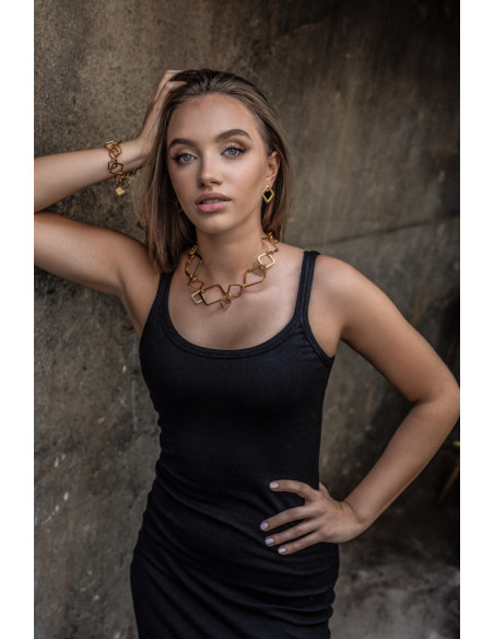 Gold-plated 3D stainless steel bracelet with movable geometric elements