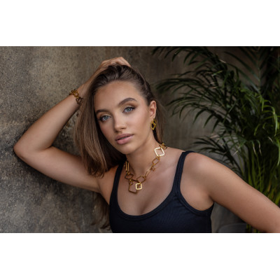 Gold-plated 3D stainless steel necklace with movable geometric elements 2