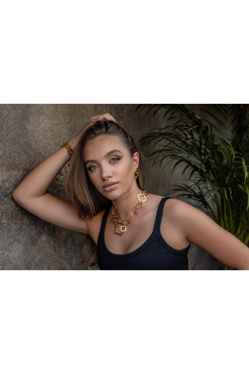 Gold-plated 3D stainless steel necklace with movable geometric elements