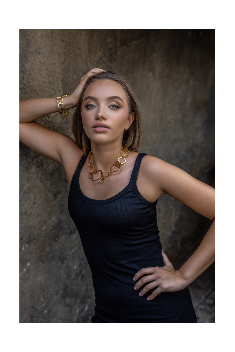 Gold-plated 3D stainless steel necklace with movable geometric elements