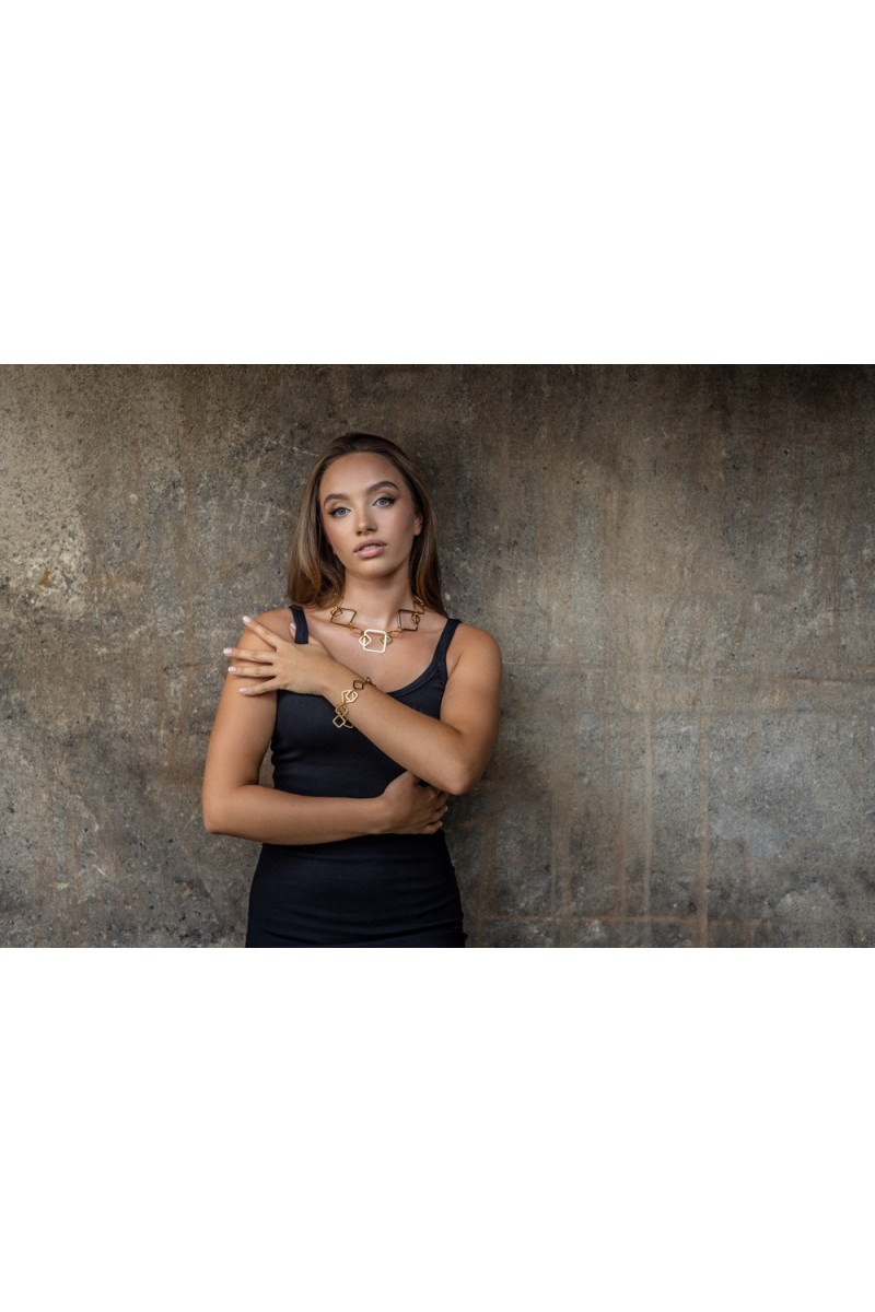 Gold-plated 3D stainless steel necklace with movable geometric elements