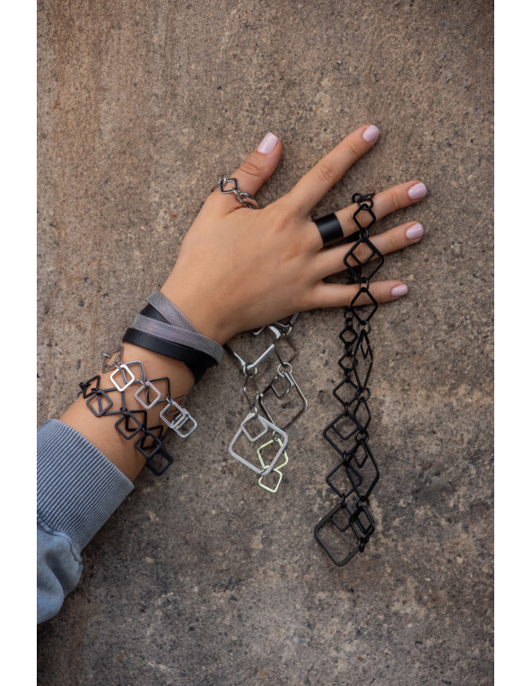 Black matte 3D stainless steel necklace with an elegant lobster clasp.