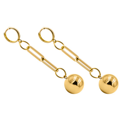 Long gold ball earrings in gold-plated stainless steel