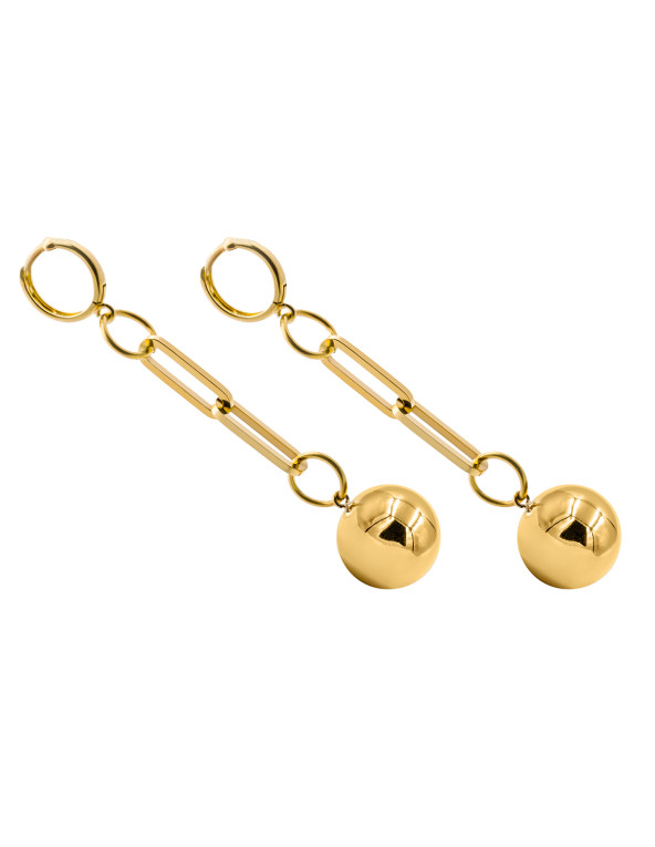Long gold ball earrings in gold-plated...