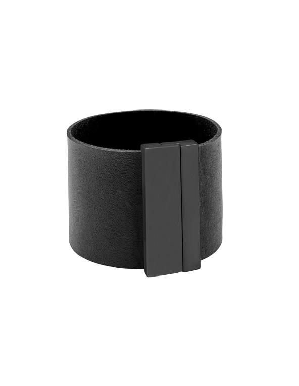 Black leather bracelet with stainless steel magnetic clasp