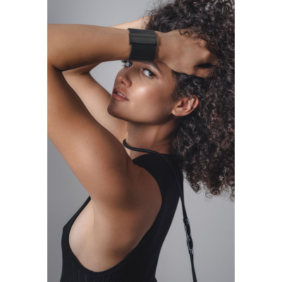 Black leather bracelet with stainless steel magnetic clasp 2