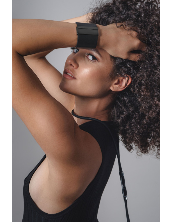 Black leather bracelet with stainless steel magnetic clasp