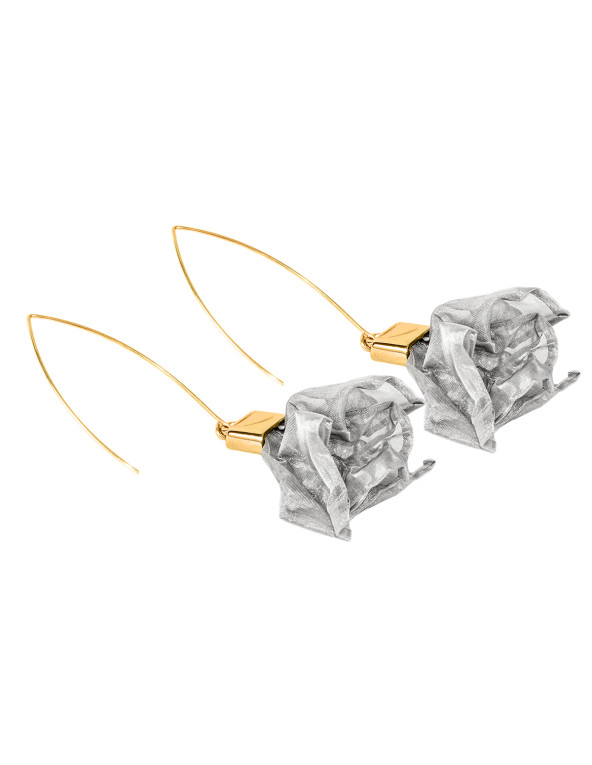 Earrings made of steel mesh and gold plated sterling silver