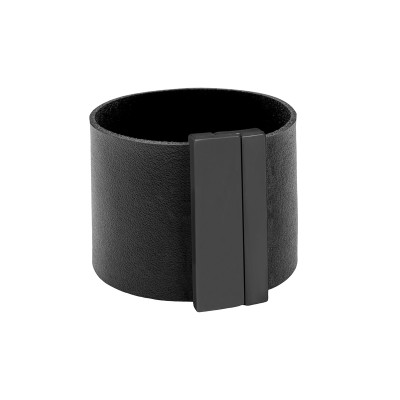 Wide men’s black leather bracelet with matte black magnetic clasp