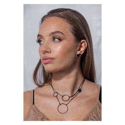 Delicate double Circle necklace made of black matte stainless steel. 2