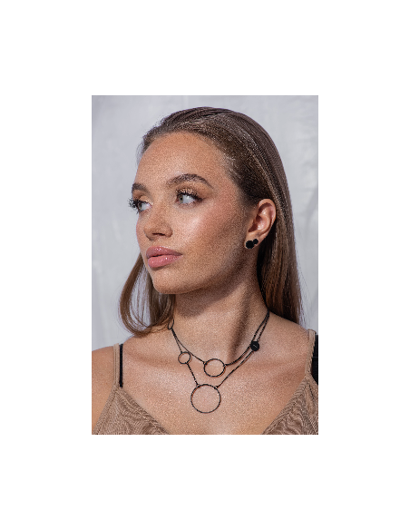 Delicate double Circle necklace made of black matte stainless steel.