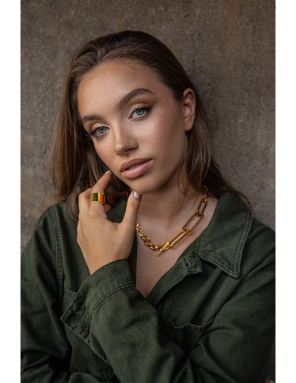 Wide gold-plated stainless steel band ring