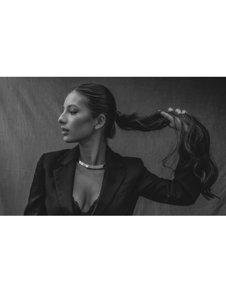 Stylish silver stainless steel choker, 1 cm wide with polished finish