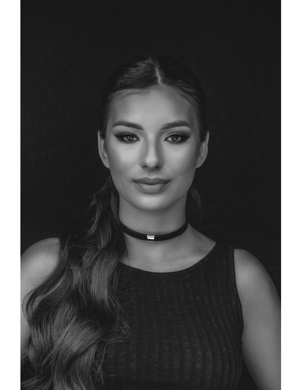 Black leather choker with polished stainless steel accent