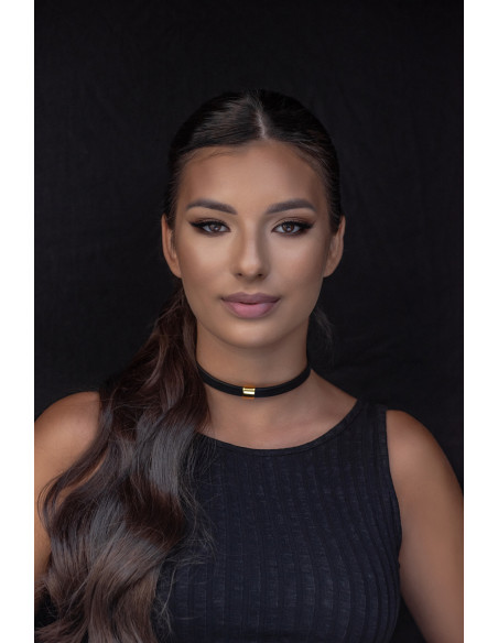 Gold choker made of natural leather and stainless steel – modern handmade jewelry