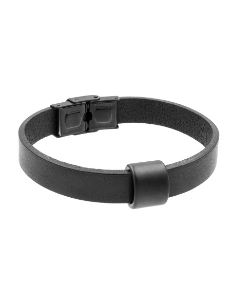 Black leather choker with matte stainless steel accent
