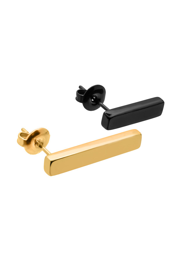 Gold-plated and black stainless steel earrings in rectangular design
