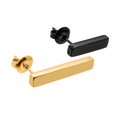 Gold-plated and black stainless steel earrings in rectangular design