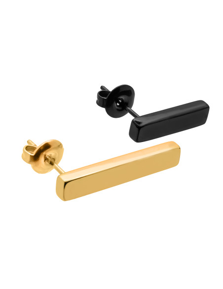 Gold-plated and black stainless steel earrings in rectangular design