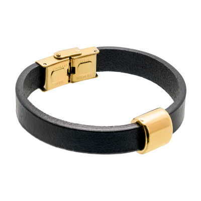 Leather bracelet with gold-plated steel element