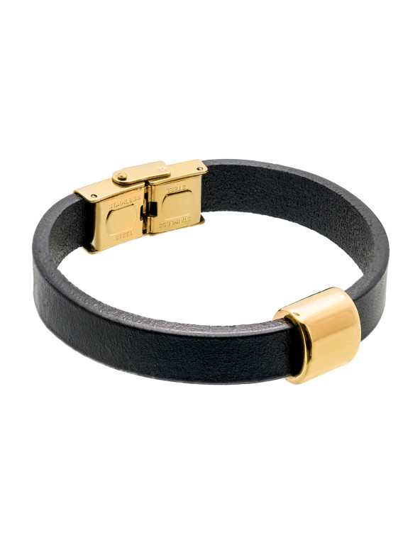 Leather bracelet with gold-plated steel element