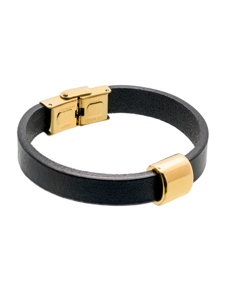 Leather bracelet with gold-plated steel element