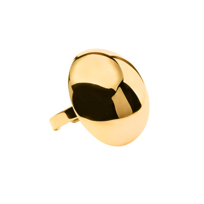 Gold ring with large half-sphere made of stainless steel
