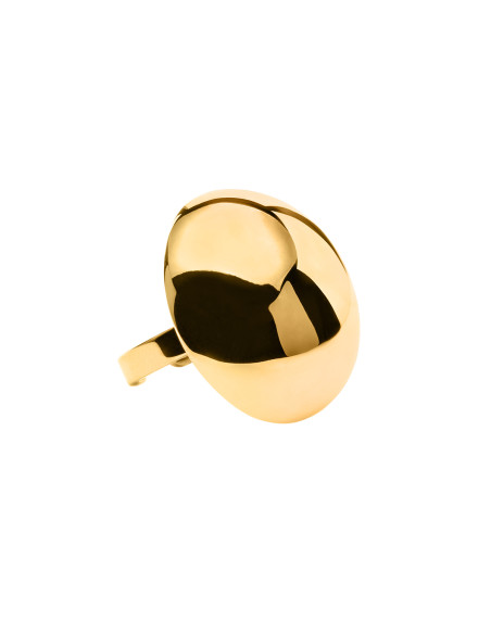 Gold ring with large half-sphere made of stainless steel