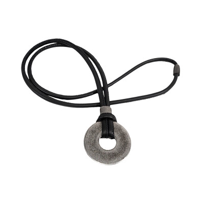 Black leather necklace with matte stainless steel circle pendant