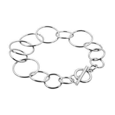 Silver stainless steel bracelet with movable elements and minimalist modern design.