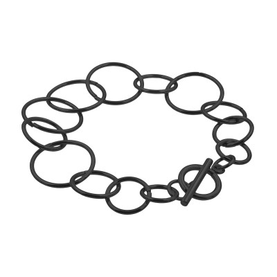 Black matte stainless steel bracelet with movable elements in a modern minimalist style.