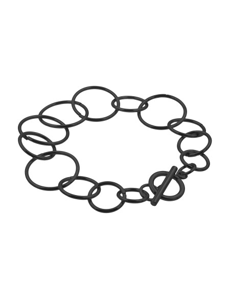 Black matte stainless steel bracelet with movable elements in a modern minimalist style.
