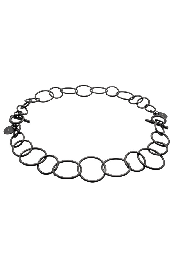 Black matte stainless steel 2-in-1 necklace with movable elements in a modern minimalist style
