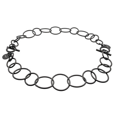 Black matte stainless steel 2-in-1 necklace with movable elements in a modern minimalist style