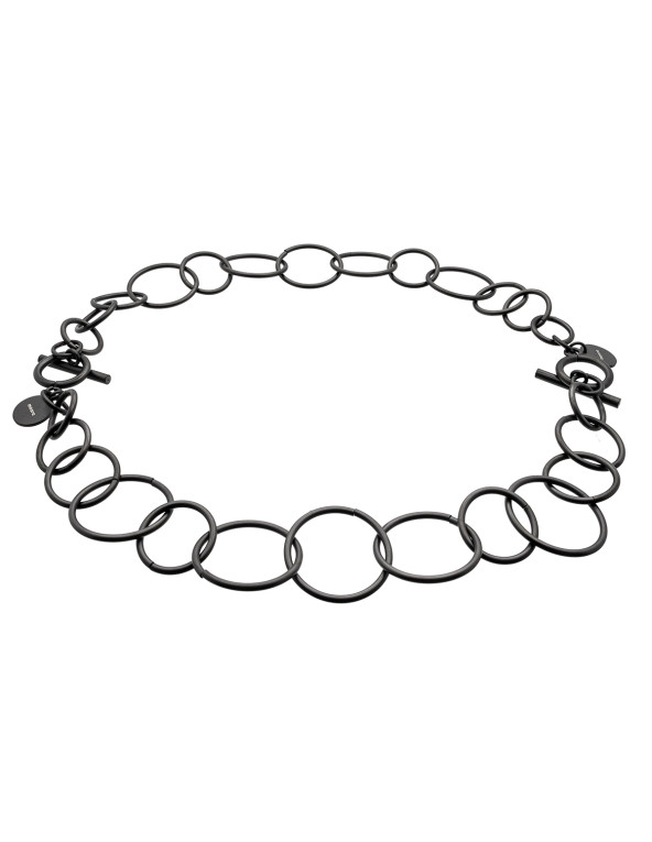 Black matte stainless steel 2-in-1 necklace with movable elements in a modern minimalist style