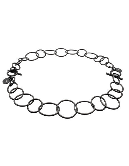 Black matte stainless steel 2-in-1 necklace with movable elements in a modern minimalist style