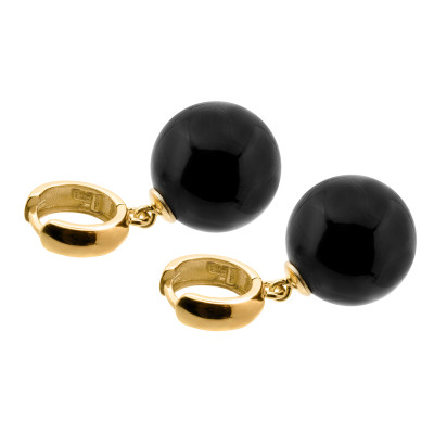 Gold-plated silver earrings with large black onyx stones.