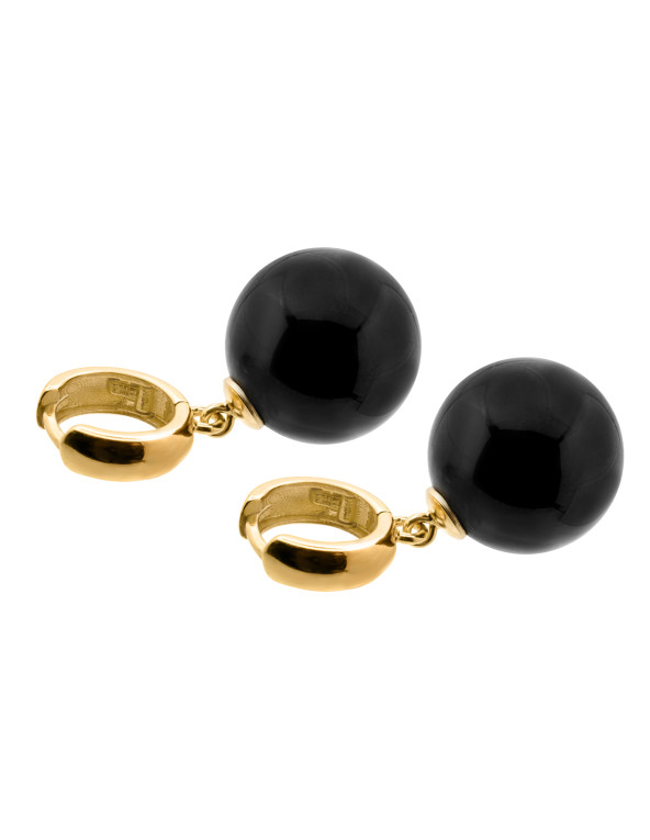 Gold-plated silver earrings with large black onyx stones.