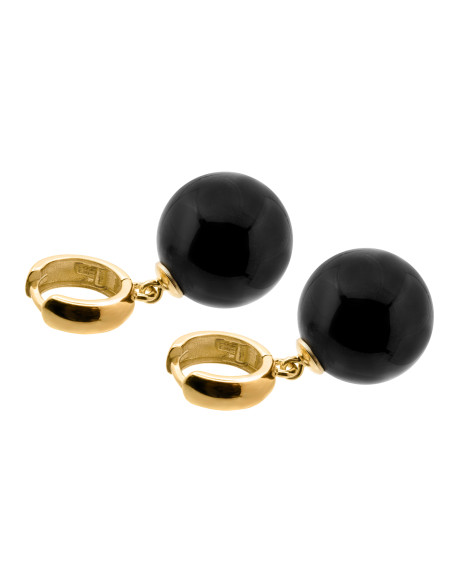 Gold-plated silver earrings with large black onyx stones.